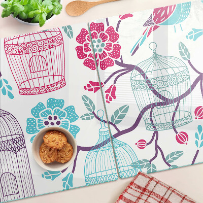 Tabla de cocina Jaulas para pájaros y flores