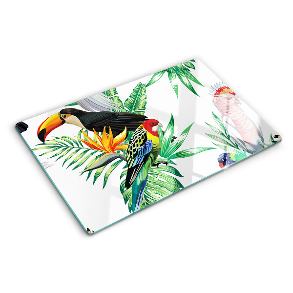 Tabla de cortar de cristal Aves y hojas tropicales