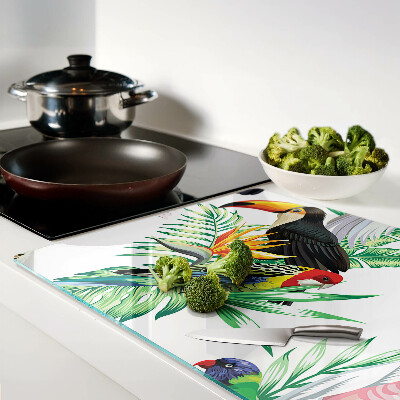 Szklana deska kuchenna Tropikalne ptaki i liście