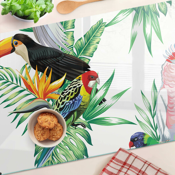 Tabla de cortar de cristal Aves y hojas tropicales