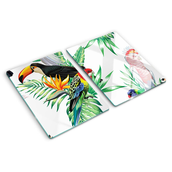 Tabla de cortar de cristal Aves y hojas tropicales