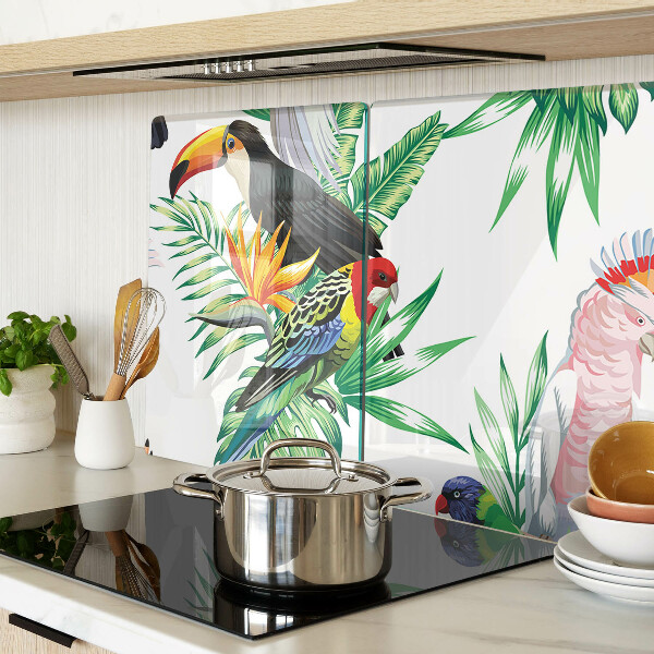 Tabla de cortar de cristal Aves y hojas tropicales