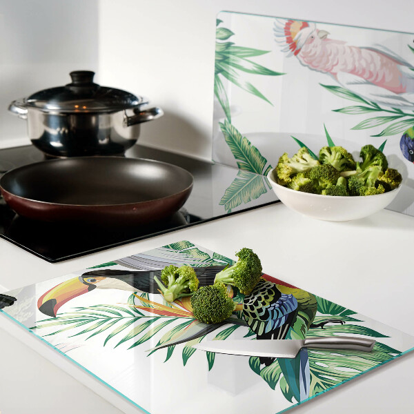 Szklana deska kuchenna Tropikalne ptaki i liście