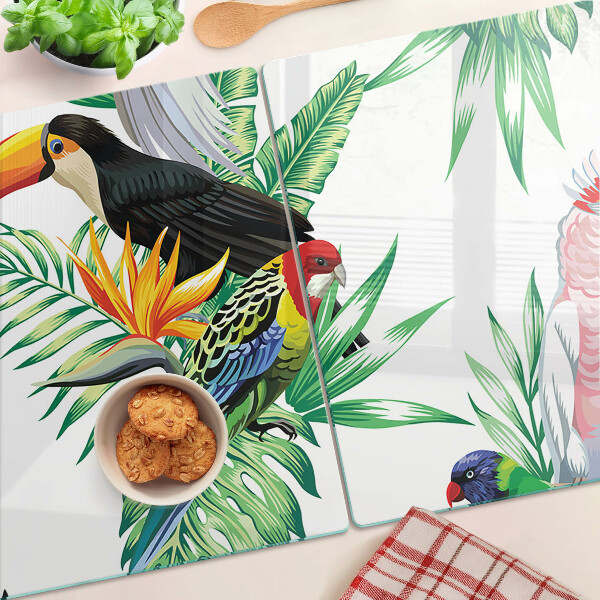 Tabla de cortar de cristal Aves y hojas tropicales