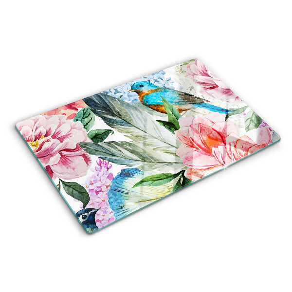 Tabla de cocina Flores y pájaros en acuarela