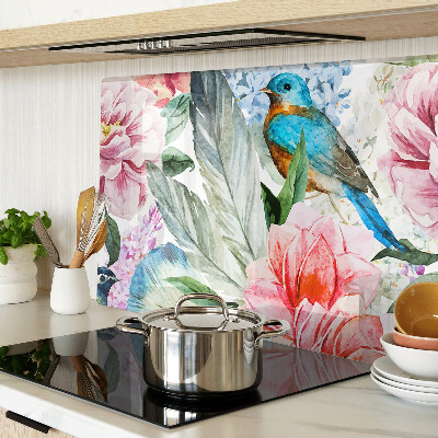 Tabla de cocina Flores y pájaros en acuarela