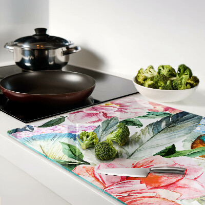 Tabla de cocina Flores y pájaros en acuarela