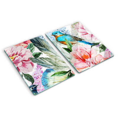Deska kuchenna szklana Kwiaty i ptaki w akwareli