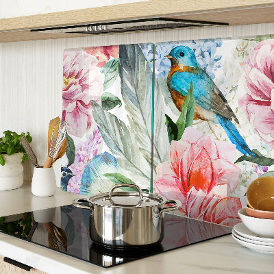 Tabla de cocina Flores y pájaros en acuarela