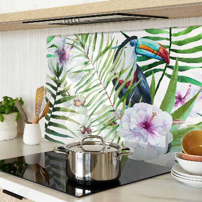 Tabla de cortar Motivo tropical con pájaros y plantas.