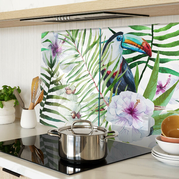 Tabla de cortar Motivo tropical con pájaros y plantas.