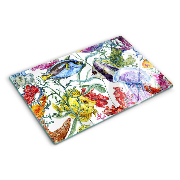 Szklana deska kuchenna Motyw morski z rybami i meduzami