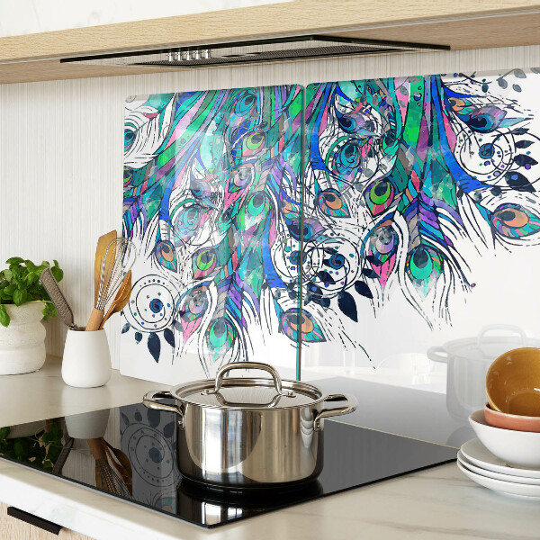 Szklana deska do krojenia Pióra pawia w kolorach zieleni i niebieskiego