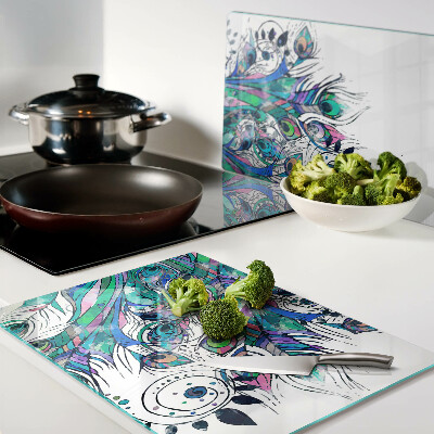 Szklana deska do krojenia Pióra pawia w kolorach zieleni i niebieskiego