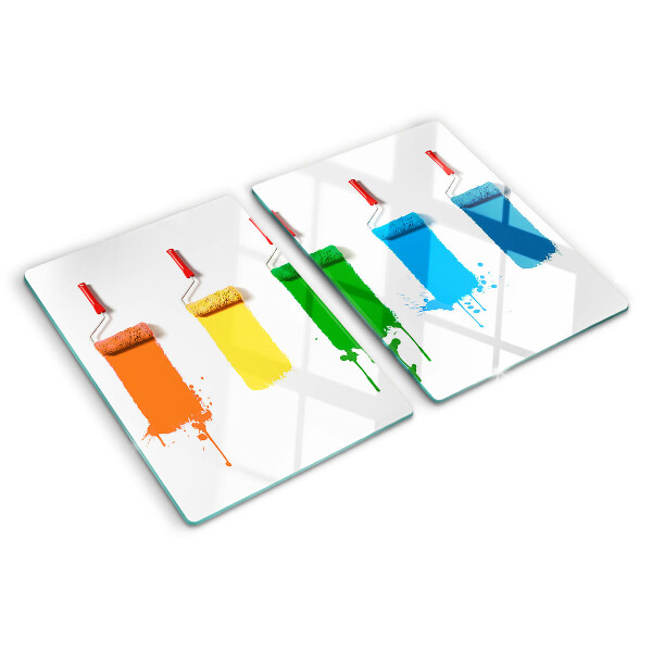Tabla de cocina Un arcoíris de pinturas en pinceles.