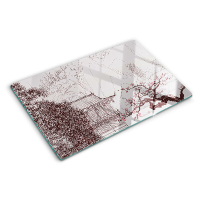 Tabla para cortar Paisaje de montaña con árboles en flor