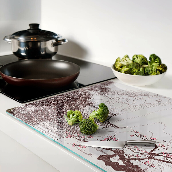 Tabla para cortar Paisaje de montaña con árboles en flor