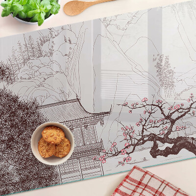 Tabla para cortar Paisaje de montaña con árboles en flor