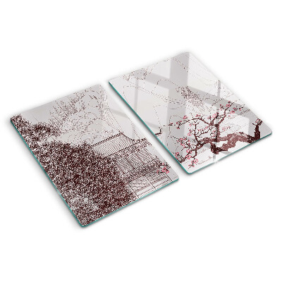 Tabla para cortar Paisaje de montaña con árboles en flor