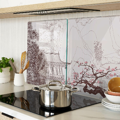 Tabla para cortar Paisaje de montaña con árboles en flor