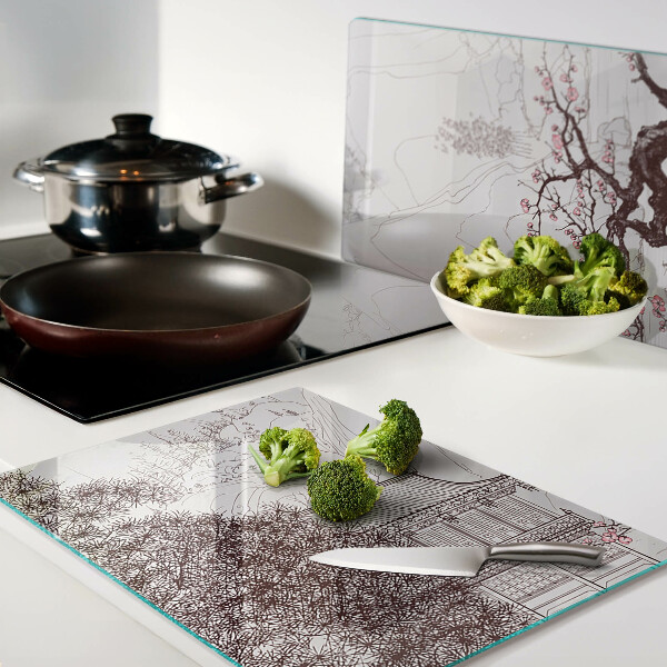 Tabla para cortar Paisaje de montaña con árboles en flor