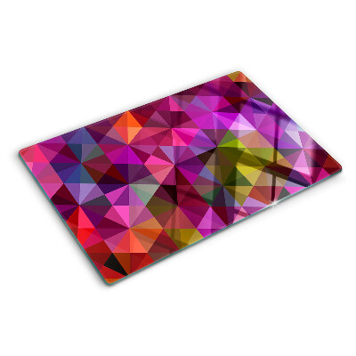 Tabla de cortar de cristal Geometría en tonos rosa y morado.