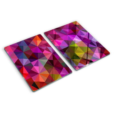 Tabla de cortar de cristal Geometría en tonos rosa y morado.