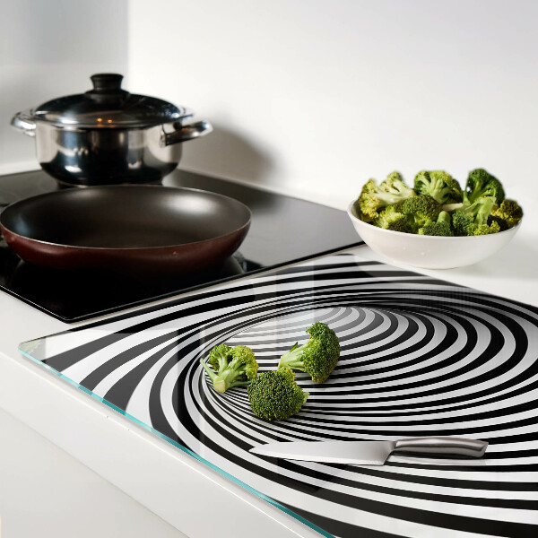 Tabla de cocina Patrón en espiral en tonos blanco y negro.