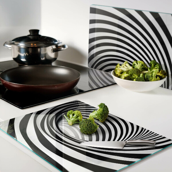 Tabla de cocina Patrón en espiral en tonos blanco y negro.