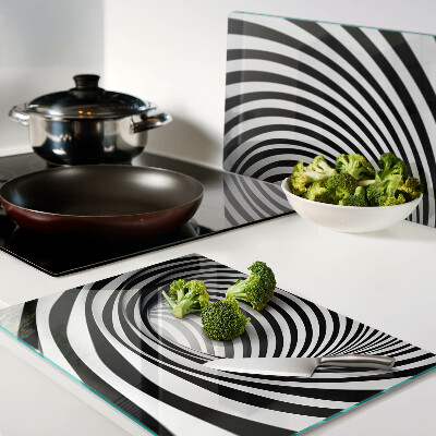 Tabla de cocina Patrón en espiral en tonos blanco y negro.