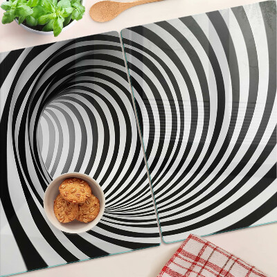 Tabla de cocina Patrón en espiral en tonos blanco y negro.