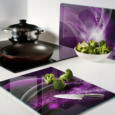 Tabla de cortar de cristal Ondas moradas con efecto de luz.