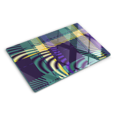 Tabla de cortar de cristal Patrón de cuadros en tonos morados y verdes.