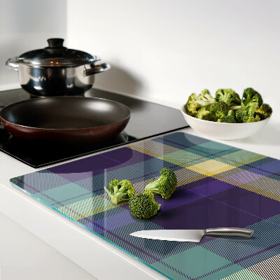 Tabla de cortar de cristal Patrón de cuadros en tonos morados y verdes.