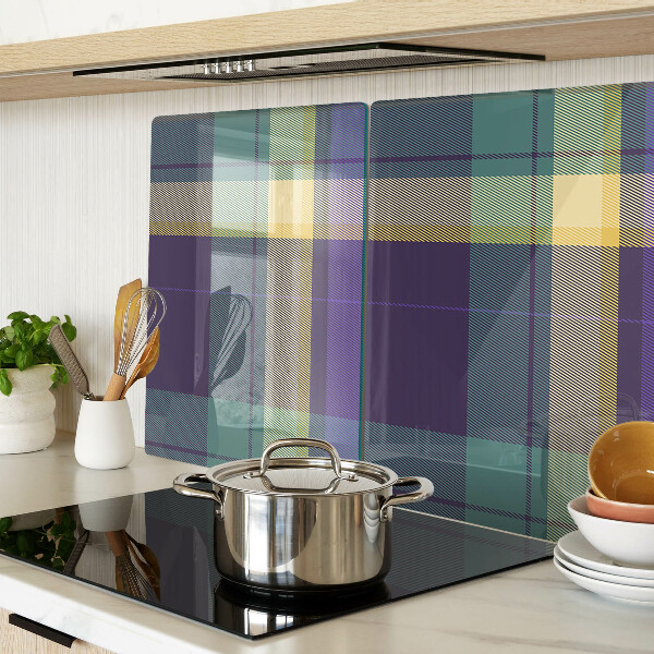 Tabla de cortar de cristal Patrón de cuadros en tonos morados y verdes.