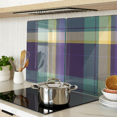 Tabla de cortar de cristal Patrón de cuadros en tonos morados y verdes.