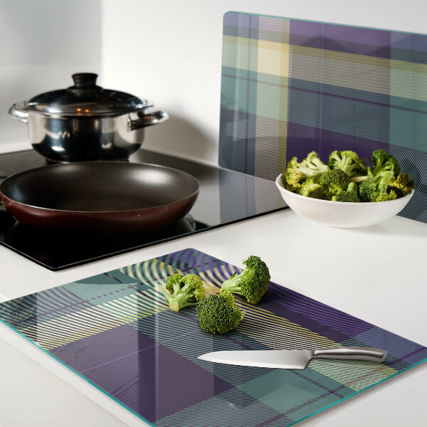 Tabla de cortar de cristal Patrón de cuadros en tonos morados y verdes.