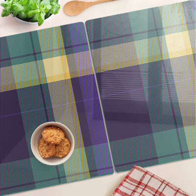 Tabla de cortar de cristal Patrón de cuadros en tonos morados y verdes.