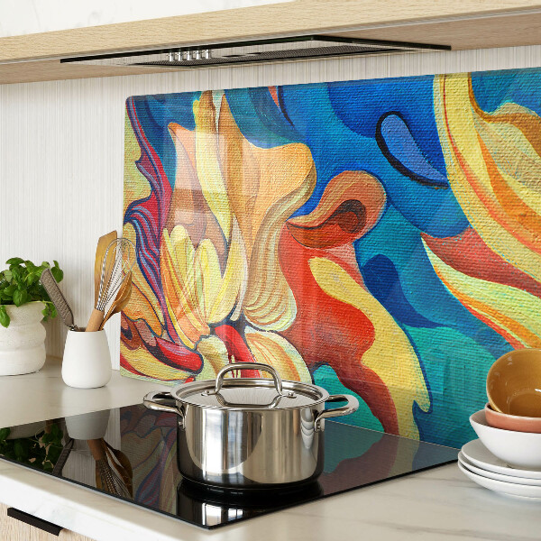 Tabla de cortar de cristal Flores de colores sobre un fondo abstracto