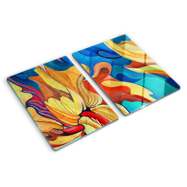 Tabla de cortar de cristal Flores de colores sobre un fondo abstracto