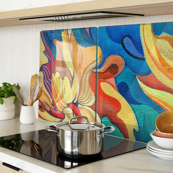 Tabla de cortar de cristal Flores de colores sobre un fondo abstracto