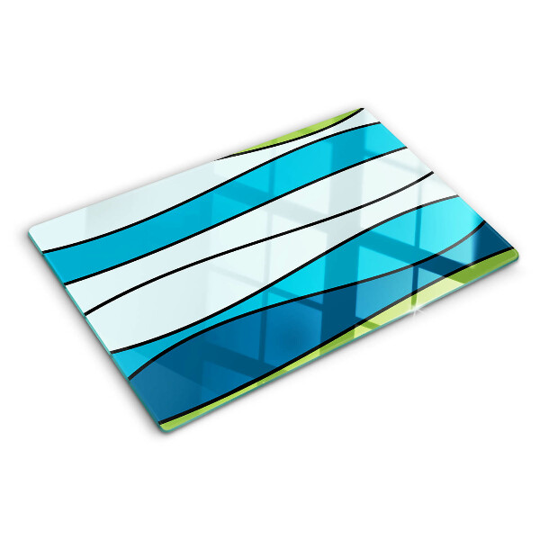 Tabla para cortar Ondas en tonos azules y verdes.