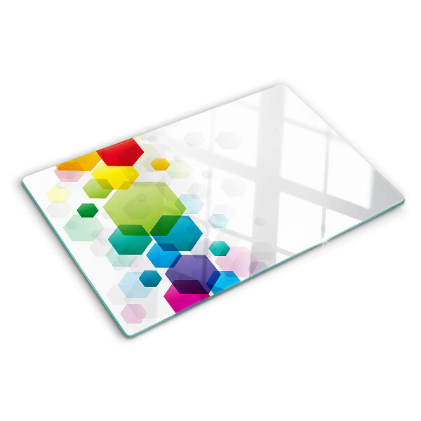 Tabla de cortar Hexágonos coloridos en el fondo.