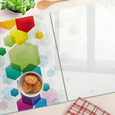 Tabla de cortar Hexágonos coloridos en el fondo.