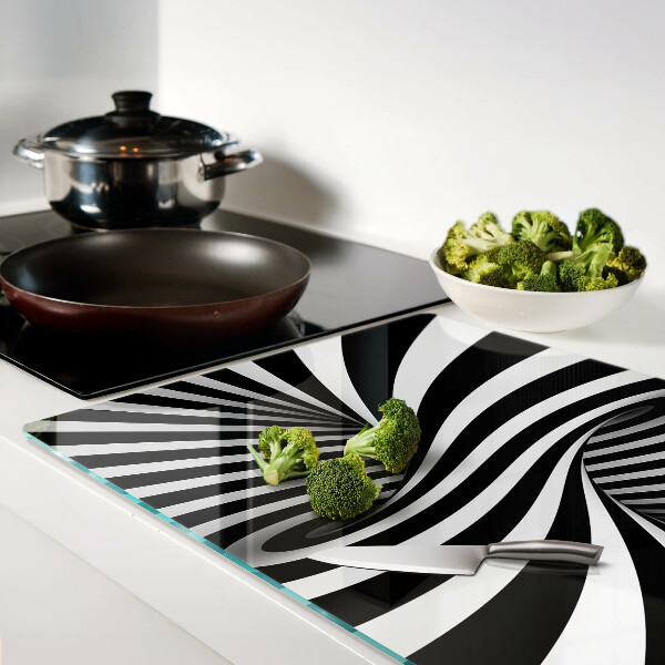 Tabla de cortar de cristal Patrón en espiral en blanco y negro