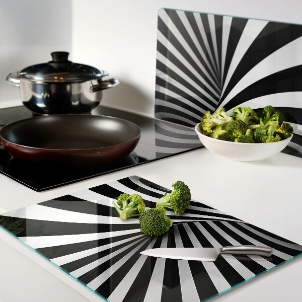 Tabla de cortar de cristal Patrón en espiral en blanco y negro