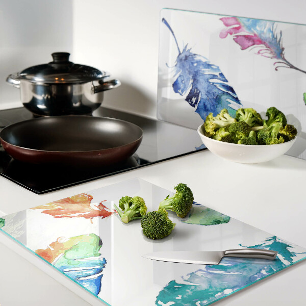 Szklana deska kuchenna Pióra w akwareli