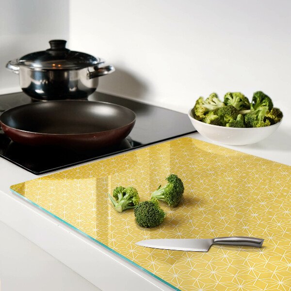 Tabla de cortar de cristal Flor de la vida sobre fondo amarillo