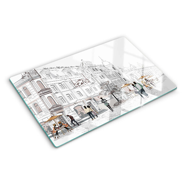 Tabla de cocina Paisaje de cafés en la ciudad