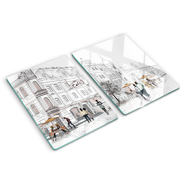 Tabla de cocina Paisaje de cafés en la ciudad